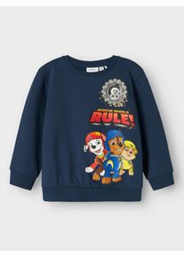 Sweatshirt name it "NMMSTEFFEN PAW NREG SWEAT BRU NOOS CPLG", Jungen, Gr. 80, insignia blau (blank), Sweatware, Obermaterial: 95% Baumwolle, 5% Elasthan, bedruckt, Basic normal, Rundhals, Rippb&uuml;ndchen, Sweatshirts Sweatshirt, mit gro&szlig;en Druckmotiven