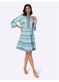 Druckkleid Classic Basics "Kleid", Damen, Gr. 56, Normalgr&ouml;&szlig;en, blau (hellblau, jeansblau, bedruckt), 100% Viskose, bedruckt, ethno, gemustert, mehrfarbig, knielang, V-Ausschnitt, Kleider Druckkleid