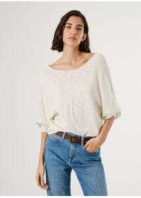 Strickpullover Pepe Jeans "CANDELA", Damen, Gr. XS, wei&szlig; (803sanftes wei&szlig;), Strick, Obermaterial: 60% Baumwolle, 40% Polyester, regular fit, U-Boot-Ausschnitt, Rippb&uuml;ndchen, Pullover Strickpullover, mit Ajourstrickmuster