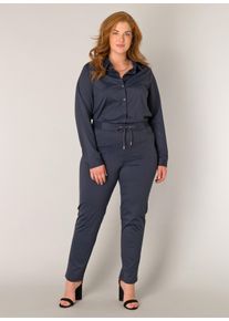 Stoffhose Base Level Curvy "Liana", Damen, Gr. 46, L&auml;nge 32, blau (dunkelblau), Web, Obermaterial: 75% Polyamid, 25% Elasthan, unifarben, lang, Hosen Stoffhose, Sommerhose mit Stretch und Kordelzug, im Jeggings-Style