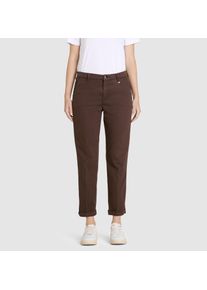 Chinohose MAC "CHINO turn up", Damen, Gr. 40, N-Gr, truffle braun ppt, Web, Obermaterial: 39% Lyocell, 34% Modal, 17% Baumwolle, 7% Elastomultiester, 3% sonstige Fasern, unifarben, slim fit kn&ouml;chelfrei, Hosen Chinohose, mit dezentem Glanz, elegant und sportiv zugleich