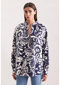 Klassische Bluse Seidensticker, Damen, Gr. XS34, blau (dunkelblau), 86% Viskose, 14% Polyamid, gemustert, regular fit, V-Ausschnitt, Blusen Klassische Bluse, Tunika Druck