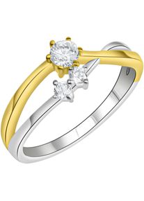 Silberring Firetti "Schmuck Geschenk Silber 925 Fingerring Ring bicolor" Gr. 54, gold (silberfarben, gelbgoldfarben, kristallwei&szlig;), Fingerringe, Damen, 54, Silber 925 (Sterlingsilber), 2mm, Silberring, mit Zirkonia (synth.)
