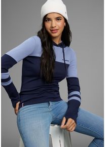 Kapuzenshirt Kangaroos, Damen, Gr. 40/42, marine, blau, Rippware, Obermaterial: 100% Baumwolle. Einsatz: 90% Baumwolle, 10% Viskose, k&ouml;rpernah h&uuml;ftbedeckend, angesetztes B&uuml;ndchen mit Daumenl&ouml;chern, Shirts Kapuzenshirt, mit Colorblock, Topseller