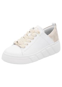 Plateausneaker RIEKER SPORT, Damen, Gr. 37, beige (wei&szlig;, hellbeige), Leder, Lederimitat, kontrastfarbene Details, Schuhe Plateausneaker, Schn&uuml;rschuh, Halbschuh, Freizeitsneaker mit Soft-Einlage
