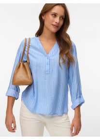 V&eacute;ro Moda Blusenshirt VERO MODA "VMKAJA LS V-NECK FOLD-UP TOP WVN", Damen, Gr. S, vista blau stripes:sandra, Jersey, Obermaterial: 83% Viskose, 17% Nylon, gestreift, regular fit normal, V-Ausschnitt, Shirts Blusenshirt, mit Raglan-&Auml;rmeln