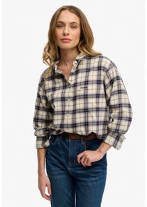 Karobluse Superdry "CHECK FLANNEL RELAXED SHIRT", Damen, Gr. L, sanftes wei&szlig; mix check, Web, Obermaterial: 100% Baumwolle, kariert, relaxed fit normal, Blusen Karobluse, Baumwolle, relaxed fit, aus weichem Flanell