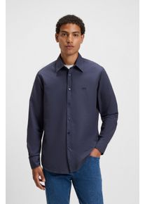 Langarmhemd BOSS Orange "Relegant", Herren, Gr. S, N-Gr, blau (navy418), Web, Obermaterial: 100% Baumwolle, unifarben, regular fit, hoch geschlossener Ausschnitt, eingesetzt 2-Knopf-Manschette mit Kn&ouml;pfen, Hemden Langarmhemd, mit BOSS Stickerei