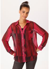 Hemdbluse Aniston CASUAL, Damen, Gr. 38, fuchsia, schwarz, bordeaux, Chiffon, Obermaterial: 100% Polyester, bedruckt, gemustert, gestreift, leicht transparent, l&auml;ssig geschnitten Po-bedeckend, V-Ausschnitt, 1-Knopf-Manschette, Blusen Hemdbluse, im extravagantem Streifen-Dessin - NEUE KOLLEKTION