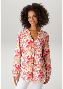 Schlupfbluse Aniston CASUAL, Damen, Gr. 38, wei&szlig;, rosa, rot, senf, lila, Web, Obermaterial: 100% Viskose, bedruckt, gebl&uuml;mt, l&auml;ssig geschnitten Po-bedeckend, V-Ausschnitt, 1-Knopf-Manschette, Blusen Schlupfbluse, mit grafischen Blumendruck - jedes Teil ein Unikat - NEUE KOLLEKTION