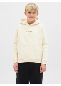 Jack & Jones Kapuzensweatshirt JACK & JONES JUNIOR "JORNORREBRO EMB SWEAT HOOD NOOS JNR", Jungen, Gr. 140, wei&szlig; (antique wei&szlig;), angeraute Sweatware, Obermaterial: 89% Baumwolle, 11% Polyester, unifarben, relaxed fit normal, ohne Ausschnitt, Rippb&uuml;ndchen, Sweatshirts Kapuzensweatshirt