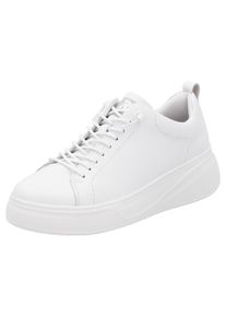 Plateausneaker RIEKER SPORT, Damen, Gr. 41, wei&szlig;, Leder, unifarben, Schuhe Plateausneaker, Freizeitschuh, Halbschuh, Schn&uuml;rschuh mit Schaftrandpolsterung