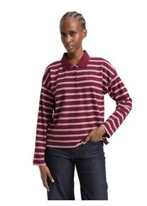Langarmshirt Tom Tailor Denim, Damen, Gr. XL, rot pink multicolor stripe, Web, Obermaterial: 95% Baumwolle, 5% Elasthan, gestreift, regular fit normal, ohne Ausschnitt, gerader Abschluss, Shirts Langarmshirt, mit Streifen Muster