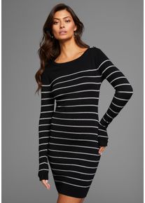 Strickkleid Laura Scott, Damen, Gr. 38, N-Gr, schwarz, Strick, Obermaterial: 70% Viskose, 25% Polyamid, 5% metallisierte Faser (LUREX), gestreift, figurbetont mini, Rundhals, Kleider Strickkleid, mit Glitzer-Streifen und Schulterkn&ouml;pfen