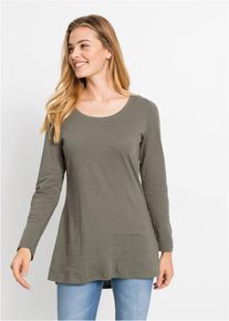 Langarmshirt bonprix "Langarmshirt aus reiner Baumwolle", Damen, Gr. 48/50 (XL), gr&uuml;n (oliv), Jersey, Obermaterial: 100% Baumwolle, unifarben, loose fit Po-bedeckend, Rundhals, Shirts Langarmshirt, lockere Passform, Langarm-Design, abgerundeter Saum, aus Baumwolle