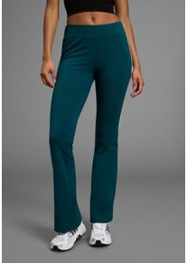 Leggings FAYN SPORTS, Damen, Gr. 46, N-Gr, blau (schwarz petrol), Jersey, Obermaterial: 90% Baumwolle, 10% Elasthan, unifarben mit Farbeinsatz, bootcut fit lang, Hosen Leggings, Logo als Reflektorprint