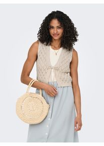 Strickjacke Only "ONLCHILI S/L STRING CARDIGAN KNT", Damen, Gr. S, beige (ecru), Strick, Obermaterial: 50% Baumwolle, 50% Polyester, unifarben, slim fit normal, V-Ausschnitt, Strickjacken Strickjacke