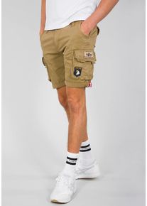 Cargoshorts Alpha Industries "Crew Short Patch", Herren, Gr. 32, N-Gr, beige (sand), Web, Obermaterial: 98% Baumwolle, 2% Elasthan, unifarben, slim fit kniefrei, Hosen Cargoshorts