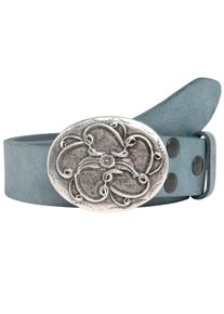 Lederg&uuml;rtel RETTUNGSRING G&Uuml;RTEL, Damen, Gr. 95, blau (jeansblau), Leder, unifarben, G&uuml;rtel Lederg&uuml;rtel, mit austauschbarer Schlie&szlig;e &raquo;Blume Schn&ouml;rkel&laquo;