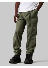 Sweathose Calvin Klein Jeans "ESSENTIAL WOVEN CARGO PANTS", Jungen, Gr. 8 (128), N-Gr, gr&uuml;n (dusty olive), Web, Obermaterial: 98% Baumwolle, 2% Elasthan, unifarben, regular fit normal, Hosen Sweathose, f&uuml;r Kinder bis 16 Jahre mit Logo-Print
