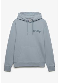 Kapuzensweatshirt Superdry "ATH ESS HOODIE", Herren, Gr. L, washed denim, angeraute Sweatware, Obermaterial: 80% Baumwolle, 20% Polyester, bedruckt, loose fit normal, Rundhals, Sweatshirts Kapuzensweatshirt