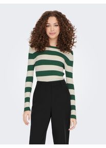 Jacqueline de Yong Rundhalspullover JDY "JDYPLUM L/S O-NECK PULLOVER KNT NOOS", Damen, Gr. M, gr&uuml;n (trekking gr&uuml;n stripes:w eggnog stripes), Strick, Obermaterial: 80% Viskose, 20% Nylon, geringelt, gestreift, figurbetont h&uuml;ftlang, Rundhals, Strickkante, Pullover Rundhalspullover