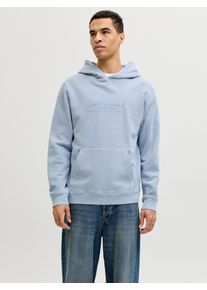 Jack & Jones Kapuzensweatshirt JACK & JONES "JPRBLUAIDEN HOOD SWEAT", Herren, Gr. S, ashley blau, angeraute Sweatware, Obermaterial: 100% Baumwolle, bedruckt, regular fit normal, ohne Ausschnitt, Rippb&uuml;ndchen, Sweatshirts Kapuzensweatshirt, Baumwolle, regular fit