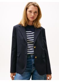 Longblazer Tommy Hilfiger "TIMELESS WOOL REG STRT SB BLAZER", Damen, Gr. 34, schwarz night navy, Web, Obermaterial: 54% Polyester, 44% Wolle, 2% Elasthan, unifarben, regular fit, V-Ausschnitt, Blazer Longblazer, mit Wolle