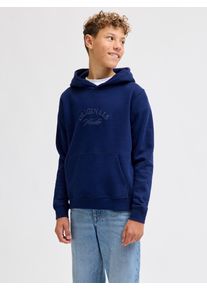 Jack & Jones Kapuzensweatshirt JACK & JONES JUNIOR "JORBLEECKER BRANDING SWEAT HOOD BF JNR", Jungen, Gr. 152, ocean cavern detail:org, angeraute Sweatware, Obermaterial: 70% Baumwolle, 30% Polyester, bedruckt, unifarben, loose fit h&uuml;ftbedeckend, Rundhals, Rippb&uuml;ndchen, Sweatshirts Kapuzensweatshirt