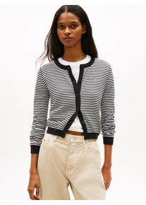 Strickjacke Tommy Jeans "TJW ESSENTIAL CREW NECK CARDIGAN", Herren, Gr. XS (34), schwarz stripe 02, Strick, Obermaterial: 100% Baumwolle, gestreift, regular fit normal, Rundhals, Rippstrickb&uuml;ndchen, Strickjacken Strickjacke, Baumwolle