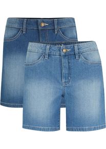 Shorts bonprix, Damen, Gr. 34, N-Gr, blau (hellblau, blau used), Denim/Jeans, Obermaterial: 98% Baumwolle, 2% Elasthan, unifarben, slim fit ca. Mitte Oberschenkel, Hosen Shorts, aus Baumwolle und Elasthan, mit Eingrifftaschen und Ges&auml;&szlig;taschen