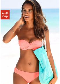B&uuml;gel-Bandeau-Bikini s.Oliver, Damen, Gr. 42, Cup C, orange (peach), Recycling-Polyamid, unifarben, Bikini-Sets B&uuml;gel-Bandeau-Bikini, mit Raffung