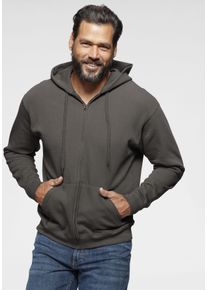 Kapuzensweatjacke Fruit of the Loom, Herren, Gr. XL (56/58), grau (graphit), angeraute Sweatware, Obermaterial: 80% Baumwolle, 20% Polyester, Basic, schmal h&uuml;ftbedeckend, Rundhals, Rippb&uuml;ndchen, Sweatjacken Kapuzensweatjacke, mit K&auml;ngurutasche