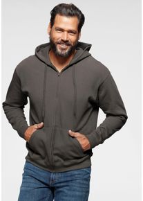 Kapuzensweatjacke Fruit of the Loom, Herren, Gr. L (52/54), grau (graphit), angeraute Sweatware, Obermaterial: 80% Baumwolle, 20% Polyester, Basic, schmal h&uuml;ftbedeckend, Rundhals, Rippb&uuml;ndchen, Sweatjacken Kapuzensweatjacke, mit K&auml;ngurutasche