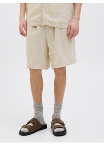Jack & Jones Shorts JACK & JONES "JPSTBILL LAWRENCE LINEN SHORTS SRT LN", Damen, Gr. XL, N-Gr, beige (silber lining), Web, Obermaterial: 100% Leinen, unifarben, weit knielang, Hosen Shorts