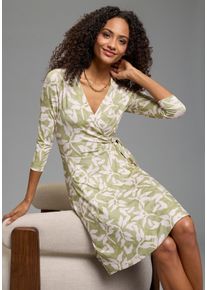 Sommerkleid Laura Scott, Damen, Gr. 42, N-Gr, gr&uuml;n, gebl&uuml;mt, Single Jersey, Obermaterial: 95% Viskose, 5% Elasthan, gebl&uuml;mt, figurbetont mini, V-Ausschnitt, Kleider Sommerkleid, femininer Stil, f&uuml;r warme Tage, mit V-Ausschnitt, mit 3/4-&Auml;rmeln, Topseller