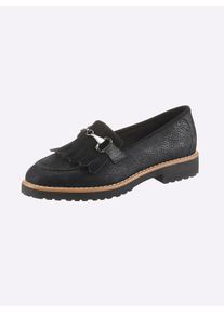 Slipper Heine, Damen, Gr. 36, schwarz, Leder, Veloursleder, Schuhe Slipper