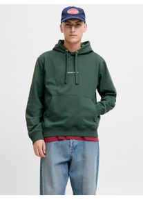 Jack & Jones Kapuzensweatshirt JACK & JONES "JORNORREBRO EMB SWEAT HOOD NOOS", Herren, Gr. M, gr&uuml;n (sycamore), angeraute Sweatware, Obermaterial: 89% Baumwolle, 11% Polyester, unifarben, relaxed fit normal, Rundhals, Rippb&uuml;ndchen, Sweatshirts Kapuzensweatshirt, mit Logo Print