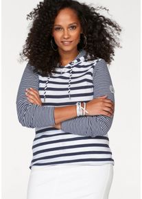 Kapuzenshirt Kangaroos, Damen, Gr. 44/46, blau (marine, wei&szlig;, gestreift), Rippware, Obermaterial: 100% Baumwolle, gestreift, figurbetont h&uuml;ftbedeckend, Shirts Kapuzenshirt, Langarm, h&uuml;ftbedeckend, elastische Rippware, Topseller