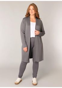 Longstrickjacke Base Level Curvy "Ayla long", Damen, Gr. 58/60, dunkelgrau, Strick, Obermaterial: 94% Viskose, 6% Elasthan, figurumspielend knieumspielend, eingesetzt abgesteppt, Strickjacken Longstrickjacke, Figurumspielende, weiche Strickqualit&auml;t