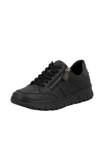 Plateausneaker Rieker, Damen, Gr. 38, schwarz, Glattleder, unifarben, Schuhe Plateausneaker, Freizeitschuh, Schn&uuml;rschuh, Halbschuh in Bequemweite G (= weit)
