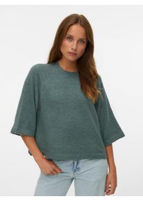 V&eacute;ro Moda Strickpullover VERO MODA "VMLEFILE 3/4 O-NECK PULLOVER NOOS", Damen, Gr. S, balsam gr&uuml;n detail:melange, Strick, Obermaterial: 70% Polyacryl, 27% Nylon, 3% Elasthan, meliert, loose fit h&uuml;ftlang, Rundhals, Pullover Strickpullover