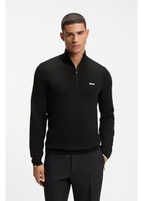 Strickpullover BOSS Green, Herren, Gr. XL, schwarz001, Strick, Obermaterial: 100% Baumwolle, unifarben, regular fit normal, hoch geschlossener Ausschnitt, B&uuml;ndchen, Pullover Strickpullover, Stehkragen mit Rei&szlig;verschluss, Regular fit, Logo-Print