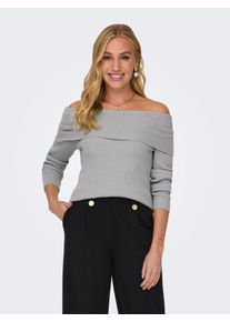 Strickpullover Only "ONLKATIA LIFE LS OFF SHOULDER KNT NOOS", Damen, Gr. M, grau (ultimate grau detail:melange), Strick, Obermaterial: 50% Viskose, 27% Nylon, 23% Polyester, meliert, regular fit normal, Carmenausschnitt, Pullover Strickpullover, Viskosemischung, regular fit