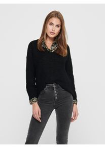 Jacqueline de Yong Strickpullover JDY "JDYNEW MEGAN L/S PULLOVER KNT NOOS", Damen, Gr. XS, schwarz, Strick, Obermaterial: 88% Polyacryl, 12% Polyester, unifarben, normal, V-Ausschnitt, Rippb&uuml;ndchen, Pullover Strickpullover