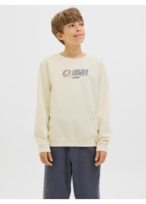 Jack & Jones Sweatshirt JACK & JONES JUNIOR "JCOTIER PRINT SWEAT CREW NECK SN JNR", Jungen, Gr. 152, sweet corn, angeraute Sweatware, Obermaterial: 70% Baumwolle, 30% Polyester, bedruckt, relaxed fit h&uuml;ftlang, Rundhals, Rippb&uuml;ndchen, Sweatshirts Sweatshirt
