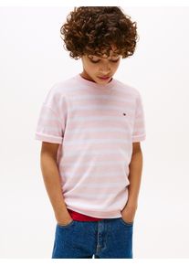T-Shirt Tommy Hilfiger "INTERLOCK STRIPE HTR T-SHIRT SS", Jungen, Gr. 7 (122), rosa (light pink heather stripe), Single Jersey, Obermaterial: 60% Baumwolle, 40% Polyester, gestreift, regular fit h&uuml;ftlang, Rundhals, Shirts T-Shirt, f&uuml;r Kinder bis 16 Jahre, mit kleinem Flag-Label