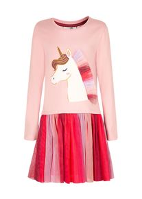 Midikleid happy girls, M&auml;dchen, Gr. 134, N-Gr, rosa (dusty rose), Jersey, Obermaterial: 95% Baumwolle, 5% Elasthan. Futter: 100% Polyester. Unterteil: 100% Polyester, bedruckt, regular fit, Rundhals, Kleider Midikleid