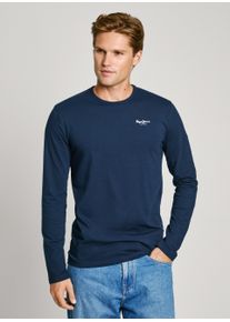 Langarmshirt Pepe Jeans, Herren, Gr. L, blau (navy), Jersey, Obermaterial: 95% Baumwolle, 5% Elasthan, slim fit normal, Rundhals, Shirts Langarmshirt, Topseller