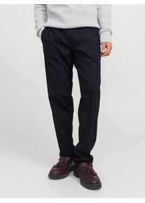 Jack & Jones Stoffhose JACK & JONES "JPSTKANE &ndash; L&auml;ssige Hose mit B&uuml;ndchen, pflegeleicht und relaxed", Herren, Gr. M, N-Gr, blau (schwarz navy), Web, Obermaterial: 69% Polyester, 29% Viskose, 2% Elasthan, unifarben, relaxed fit normal, Hosen Stoffhose, meliert, modisch, relaxed fit, Web